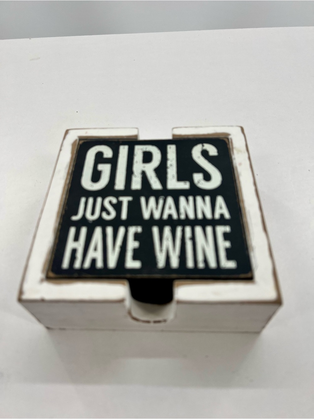 Girls Just Wanna Have Wine Wooden Coaster Set - Black & White